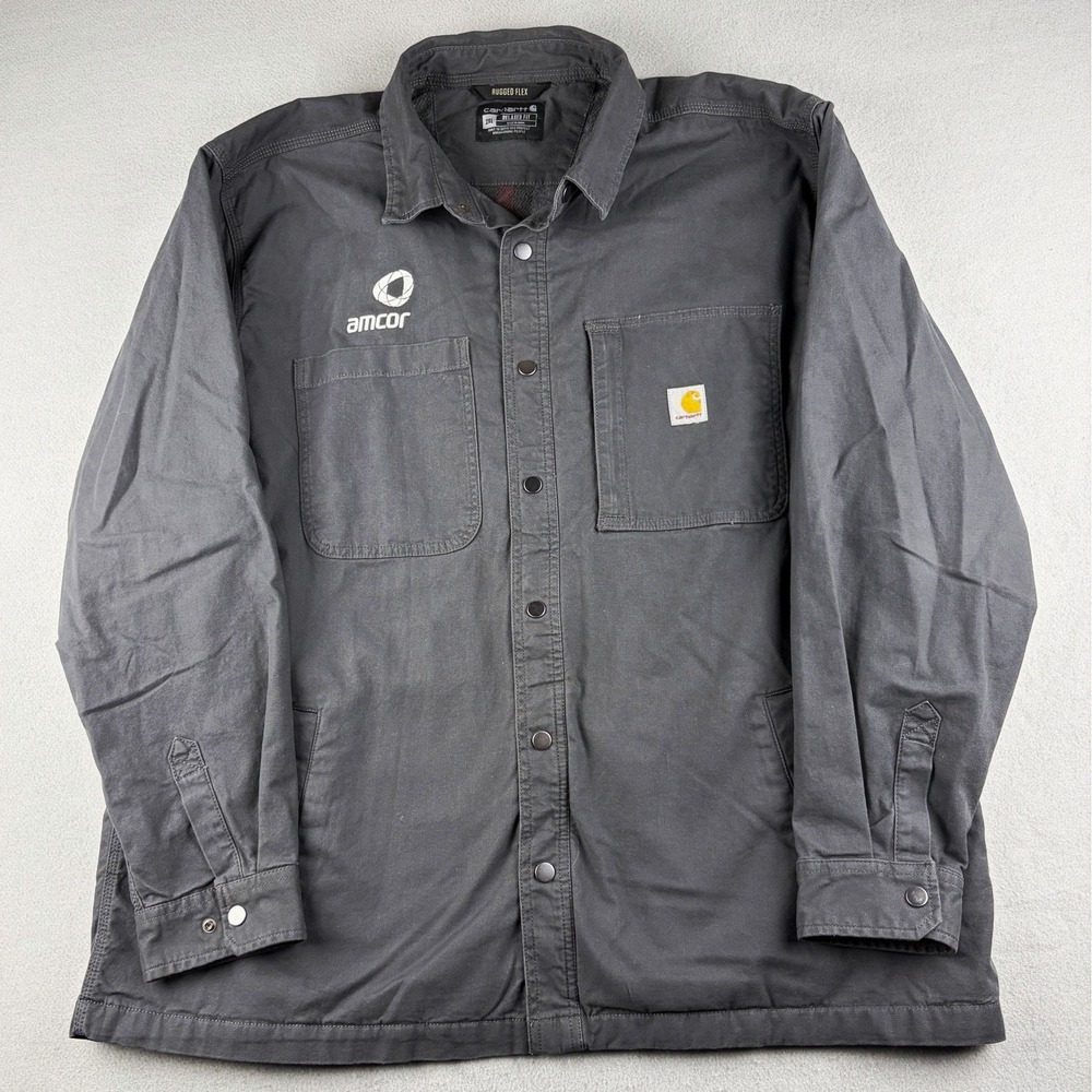 Carhartt Rugged Flex Rigby Canvas Shirt Jac 2XL Gray Fleece Lined Amcor
